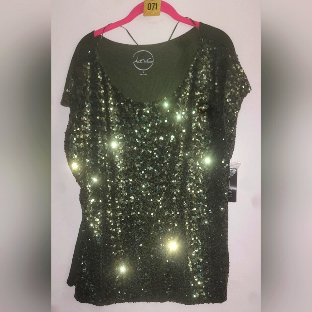 Green sequin front/ cotton back shirt